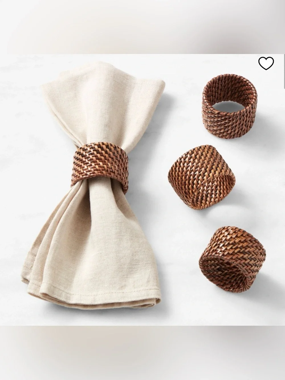 Williams Sonoma Nito Woven Brown Rattan Napkin Rings ~ Set of 4